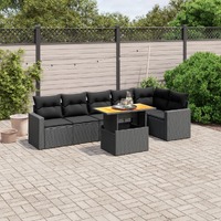  7 Piece Garden Sofa Set with Cushions Black Poly Rattan
