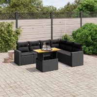  7 Piece Garden Sofa Set with Cushions Black Poly Rattan