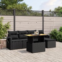  6 Piece Garden Sofa Set with Cushions Black Poly Rattan