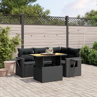  5 Piece Garden Sofa Set with Cushions Black Poly Rattan