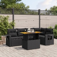  6 Piece Garden Sofa Set with Cushions Black Poly Rattan