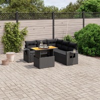  6 Piece Garden Sofa Set with Cushions Black Poly Rattan