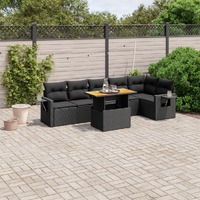  7 Piece Garden Sofa Set with Cushions Black Poly Rattan