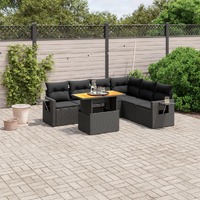  7 Piece Garden Sofa Set with Cushions Black Poly Rattan