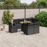  9 Piece Garden Sofa Set with Cushions Black Poly Rattan