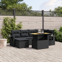  7 Piece Garden Sofa Set with Cushions Black Poly Rattan