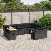  10 Piece Garden Sofa Set with Cushions Black Poly Rattan