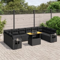  11 Piece Garden Sofa Set with Cushions Black Poly Rattan