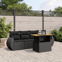  5 Piece Garden Sofa Set with Cushions Black Poly Rattan