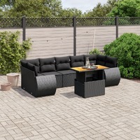  8 Piece Garden Sofa Set with Cushions Black Poly Rattan