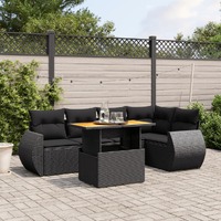  6 Piece Garden Sofa Set with Cushions Black Poly Rattan