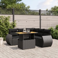  6 Piece Garden Sofa Set with Cushions Black Poly Rattan