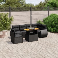  7 Piece Garden Sofa Set with Cushions Black Poly Rattan