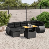  8 Piece Garden Sofa Set with Cushions Black Poly Rattan