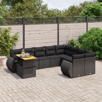  10 Piece Garden Sofa Set with Cushions Black Poly Rattan