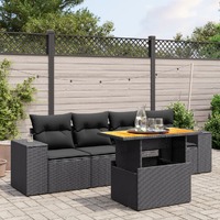  5 Piece Garden Sofa Set with Cushions Black Poly Rattan