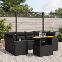  7 Piece Garden Sofa Set with Cushions Black Poly Rattan