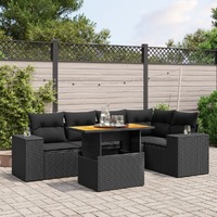  6 Piece Garden Sofa Set with Cushions Black Poly Rattan