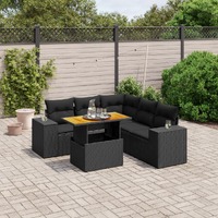  6 Piece Garden Sofa Set with Cushions Black Poly Rattan