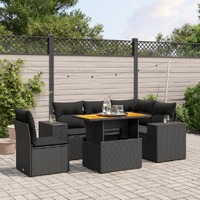  6 Piece Garden Sofa Set with Cushions Black Poly Rattan