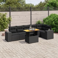  7 Piece Garden Sofa Set with Cushions Black Poly Rattan