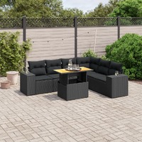  7 Piece Garden Sofa Set with Cushions Black Poly Rattan