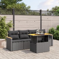 5 Piece Garden Sofa Set with Cushions Black Poly Rattan