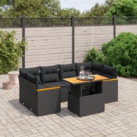  7 Piece Garden Sofa Set with Cushions Black Poly Rattan