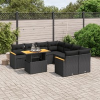  9 Piece Garden Sofa Set with Cushions Black Poly Rattan