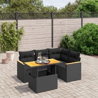  5 Piece Garden Sofa Set with Cushions Black Poly Rattan