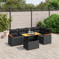  6 Piece Garden Sofa Set with Cushions Black Poly Rattan