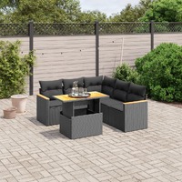  6 Piece Garden Sofa Set with Cushions Black Poly Rattan