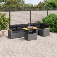  7 Piece Garden Sofa Set with Cushions Black Poly Rattan