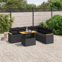  7 Piece Garden Sofa Set with Cushions Black Poly Rattan