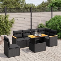  7 Piece Garden Sofa Set with Cushions Black Poly Rattan