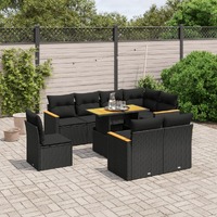  9 Piece Garden Sofa Set with Cushions Black Poly Rattan