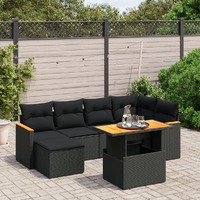  7 Piece Garden Sofa Set with Cushions Black Poly Rattan