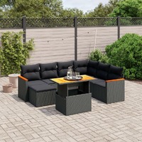  8 Piece Garden Sofa Set with Cushions Black Poly Rattan