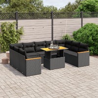  10 Piece Garden Sofa Set with Cushions Black Poly Rattan
