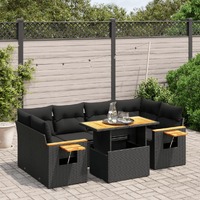  7 Piece Garden Sofa Set with Cushions Black Poly Rattan