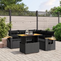  6 Piece Garden Sofa Set with Cushions Black Poly Rattan