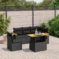  6 Piece Garden Sofa Set with Cushions Black Poly Rattan
