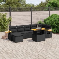  8 Piece Garden Sofa Set with Cushions Black Poly Rattan