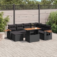  8 Piece Garden Sofa Set with Cushions Black Poly Rattan