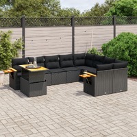  10 Piece Garden Sofa Set with Cushions Black Poly Rattan