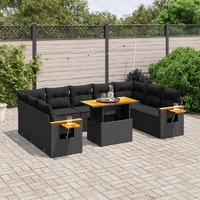  11 Piece Garden Sofa Set with Cushions Black Poly Rattan