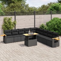  11 Piece Garden Sofa Set with Cushions Black Poly Rattan