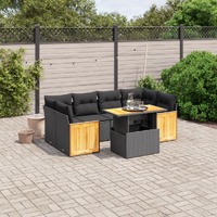  7 Piece Garden Sofa Set with Cushions Black Poly Rattan