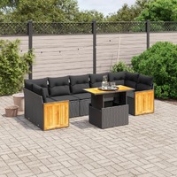 8 Piece Garden Sofa Set with Cushions Black Poly Rattan