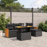  6 Piece Garden Sofa Set with Cushions Black Poly Rattan
